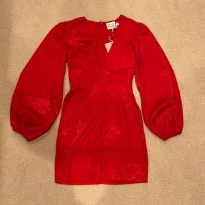 NEW! Hello Molly V-cut red dress with flower accents